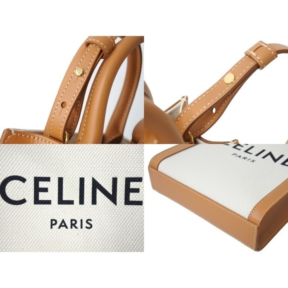 Celine shoulder leather Vertical Beige Tan bag canvas Cabas - Picture 7 of 9